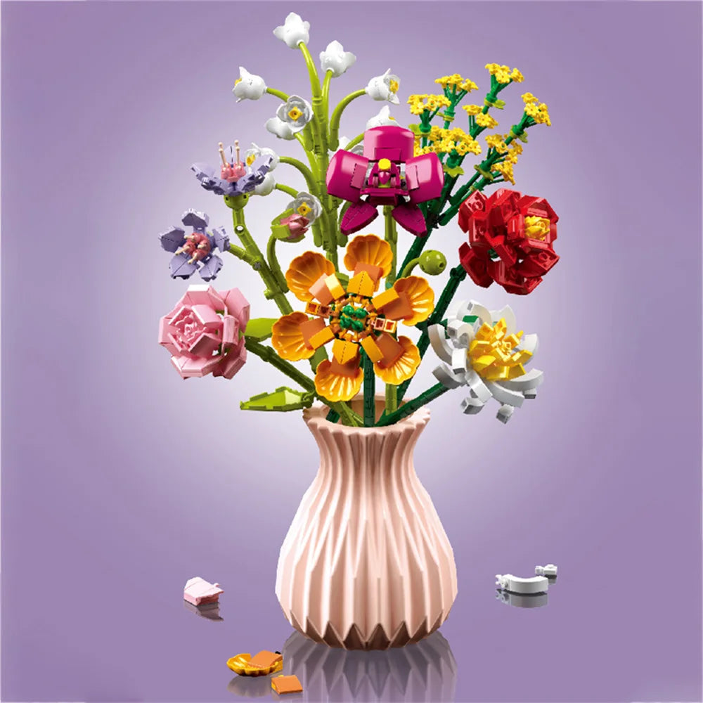 Flower Bouquet Building Blocks Set – DIY Botanical Floral Arrangement