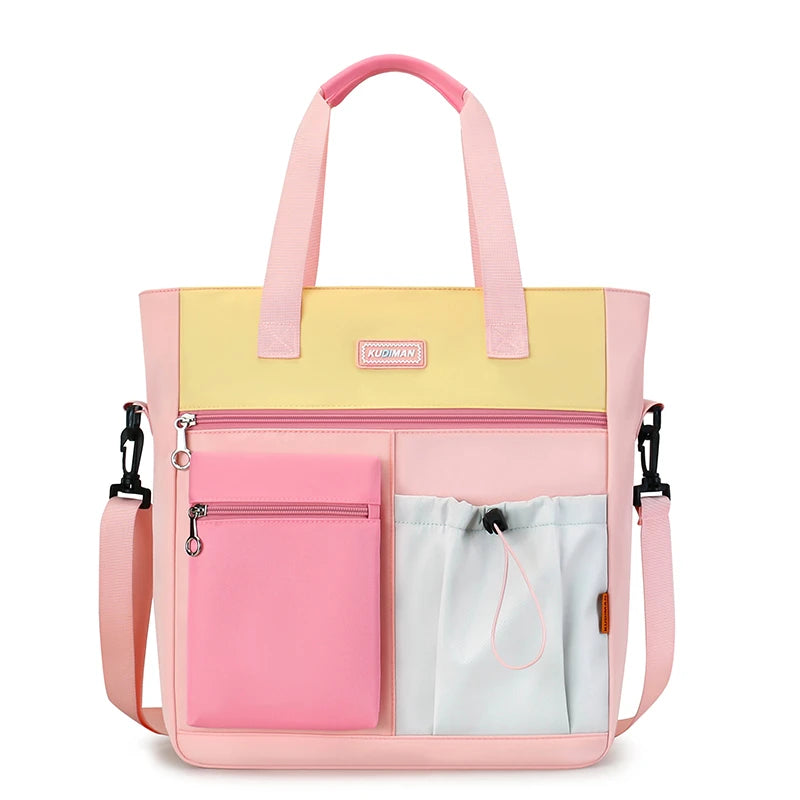 Color Block Crossbody Tote Bag – Large Waterproof School Bag