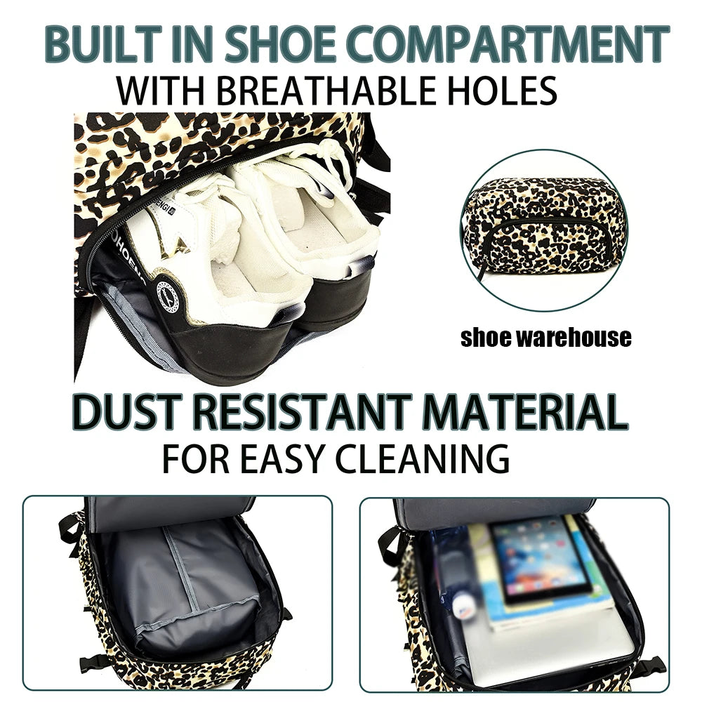 Leopard Print Laptop Backpack Large Capacity Commuter Bag