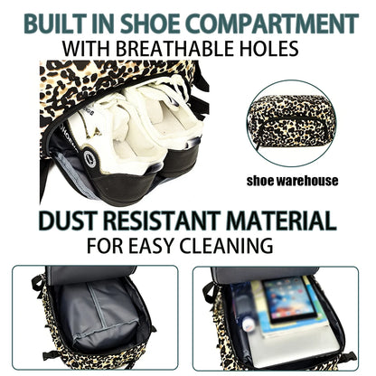 Leopard Print Laptop Backpack Large Capacity Commuter Bag