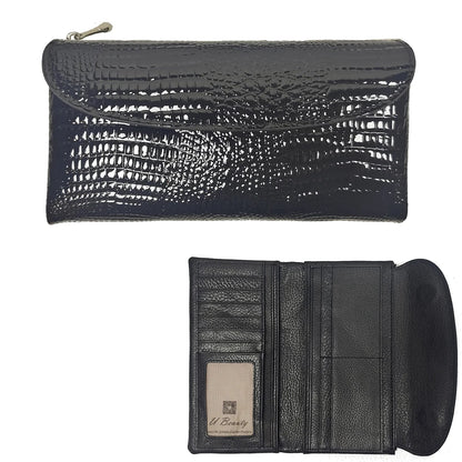 Patent Leather Long Wallet Women Crocodile Pattern Clutch Purse