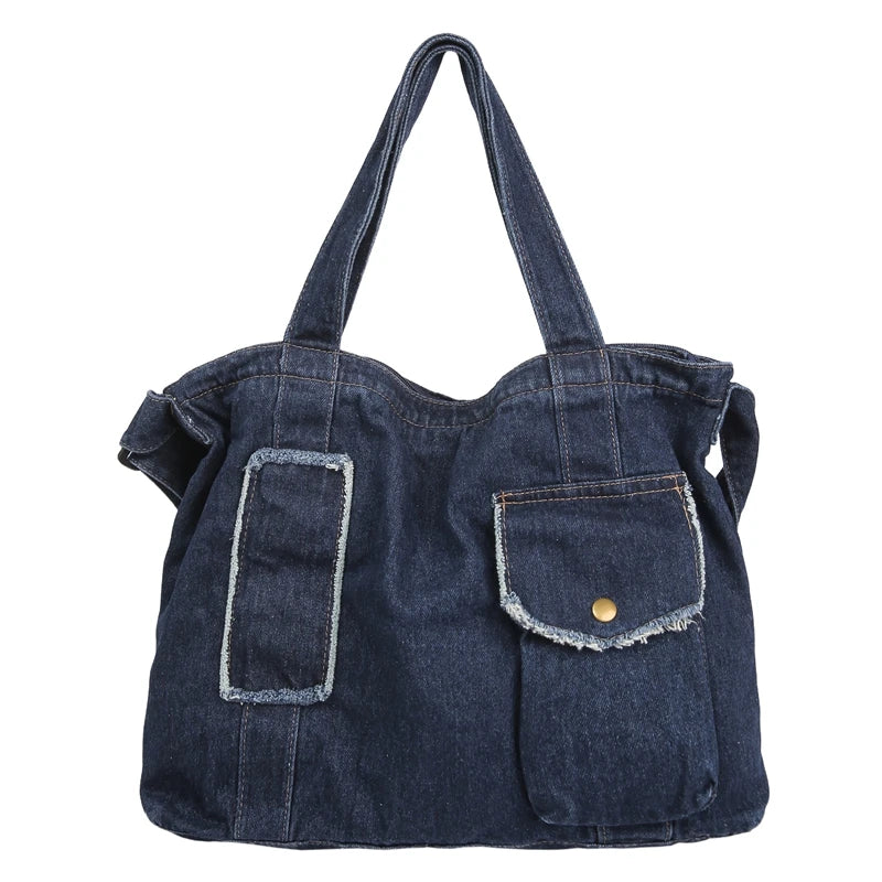 Women's Denim Tote Bag – Large Crossbody Shoulder Bag for School & Daily Use