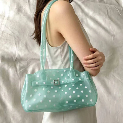 Polka Dot PVC Transparent Shoulder Bag – Waterproof Lock Handbag