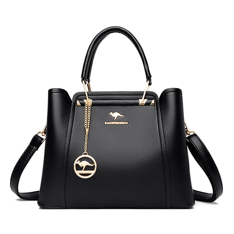 Women's Leather Crossbody Handbag – 3-Layer Shoulder Bag