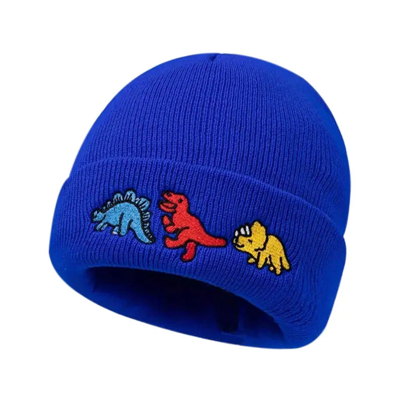 Dinosaur Embroidery Beanie Hat – Soft Warm Knit Cap