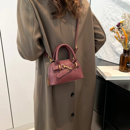 Mini Top-Handle Crossbody Bag for Women – Belt Buckle Shell Bag
