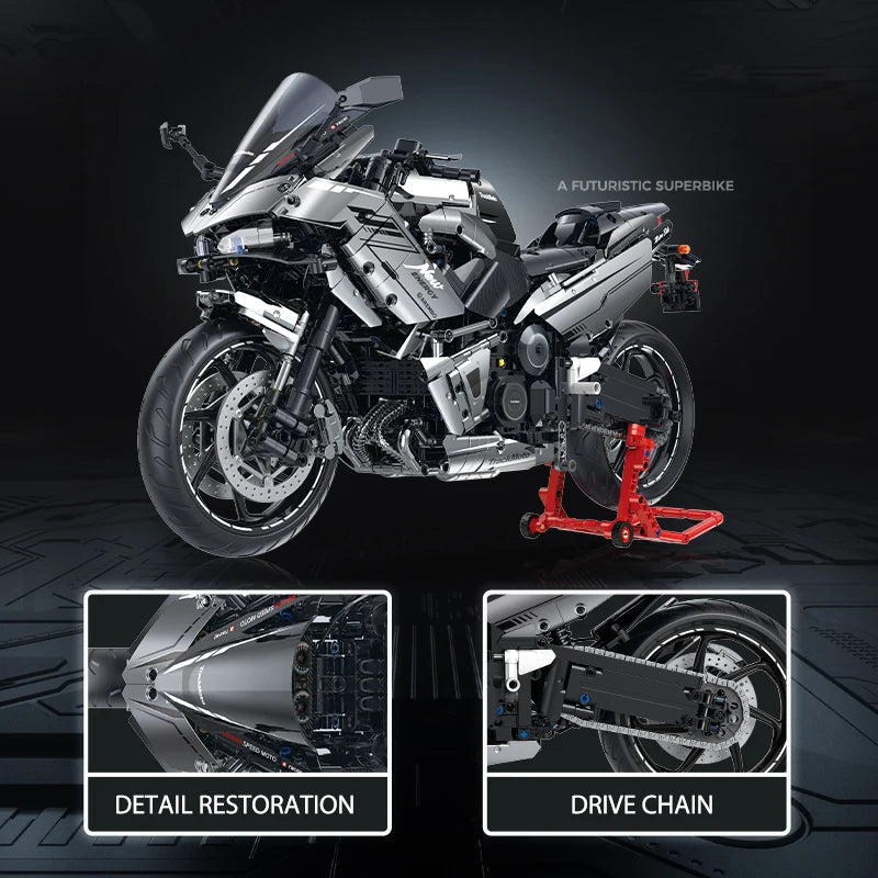MOC Motorcycle Building Block Set – 1:5 Scale Road Racing Bike, 2156 Pieces