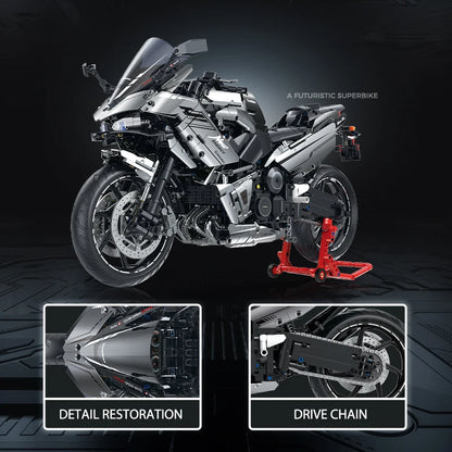 MOC Motorcycle Building Block Set – 1:5 Scale Road Racing Bike, 2156 Pieces
