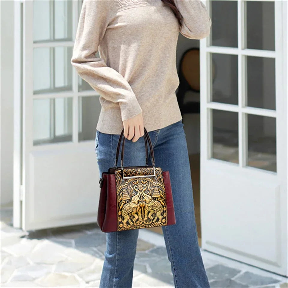Vintage Embossed Handbag for Women – Large Capacity PU Leather Shoulder Bag