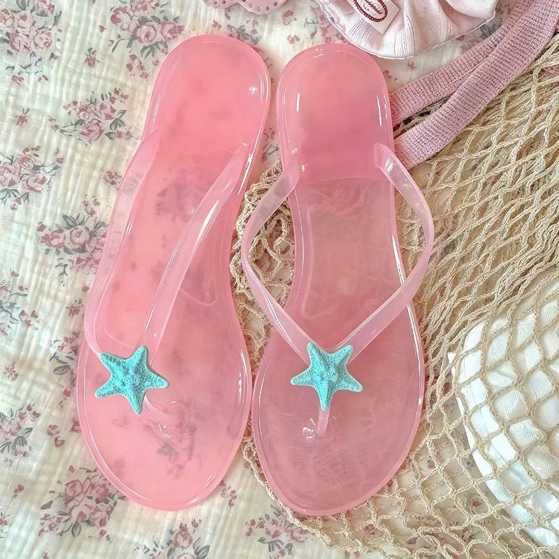 Transparent Crystal Women's Sandals – Korean Sweet Style Beach Flip-Flops