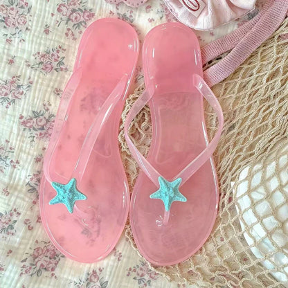 Transparent Crystal Women's Sandals – Korean Sweet Style Beach Flip-Flops