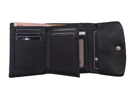 Genuine Leather Tri-Fold Wallet for Women with Hasp Closure