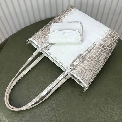 Crocodile Embossed Tote Bag – Women's Large Capacity Shoulder Bag with Mini Purse