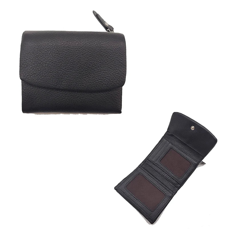 Genuine Leather Tri-Fold Wallet for Women with Hasp Closure