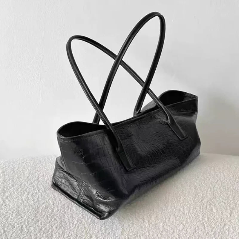 Luxury Crocodile Pattern Women Tote Bag Vintage Large Capacity Shoulder Handbag Minimalist Commute