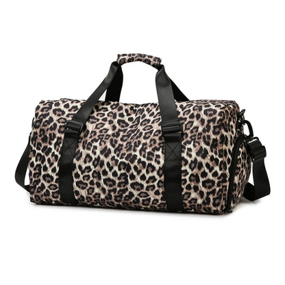 Leopard Print Women's Gym Travel Tote Bag with Shoe Compartment