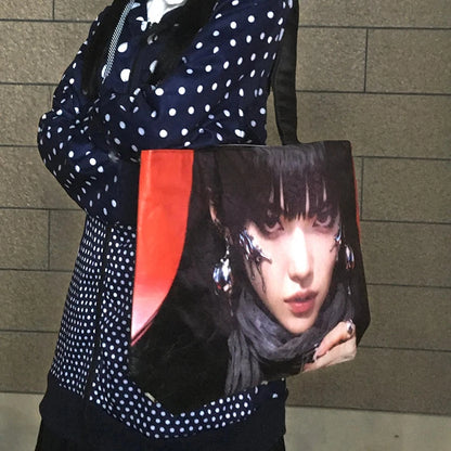 Gothic Girl Print Tote Bag Large Capacity Y2K Shoulder Bag