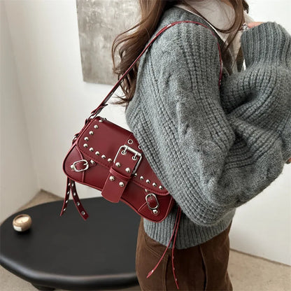 Punk Rivet Shoulder Bag – PU Leather Armpit Purse