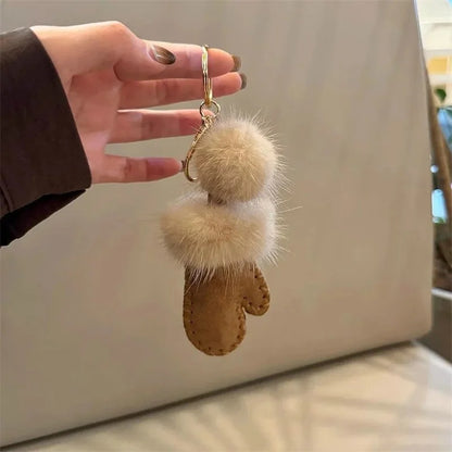 Mink Fur Pompom Mitten Keychain – Luxury Bag Charm