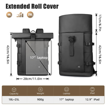 Roll-Top Travel Backpack – Expandable 15.6" Laptop Bag for Men