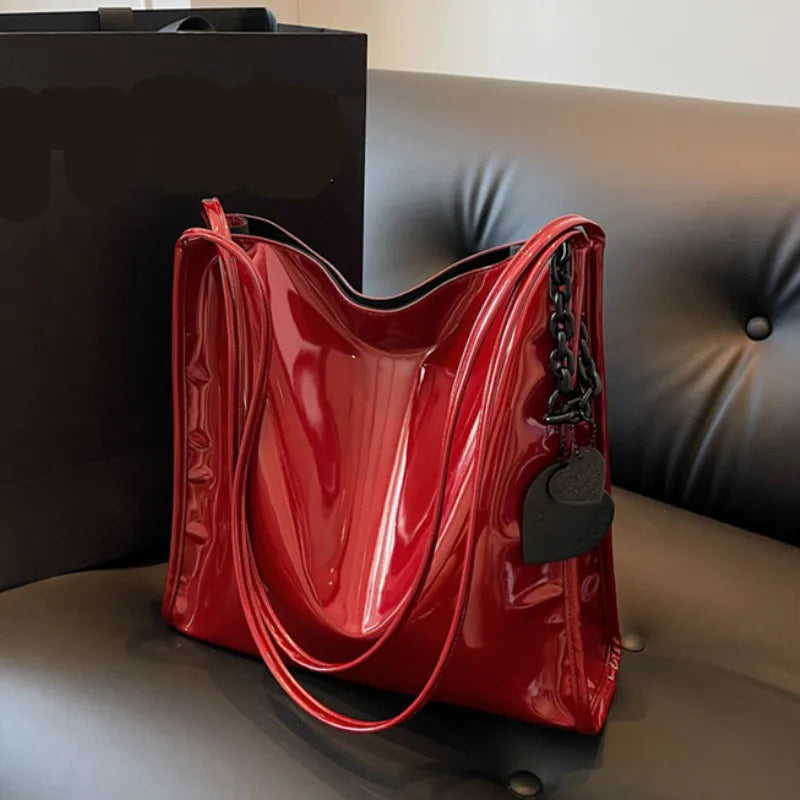 Patent Leather Shoulder Bag for Women – Chic Chain Tote