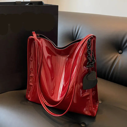 Patent Leather Shoulder Bag for Women – Chic Chain Tote