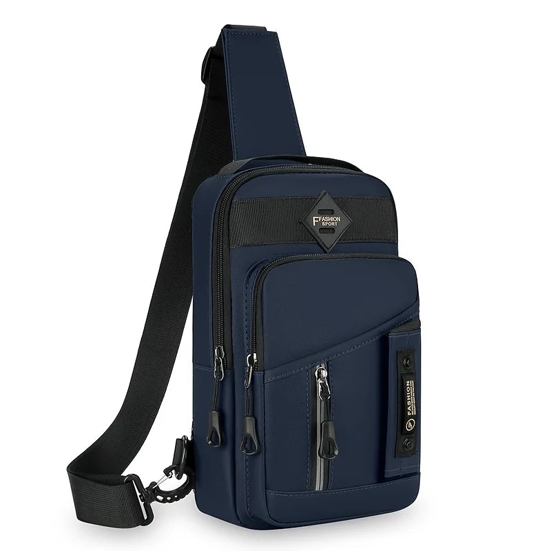 Men's Nylon Chest Bag Multi-Compartment Crossbody Sling