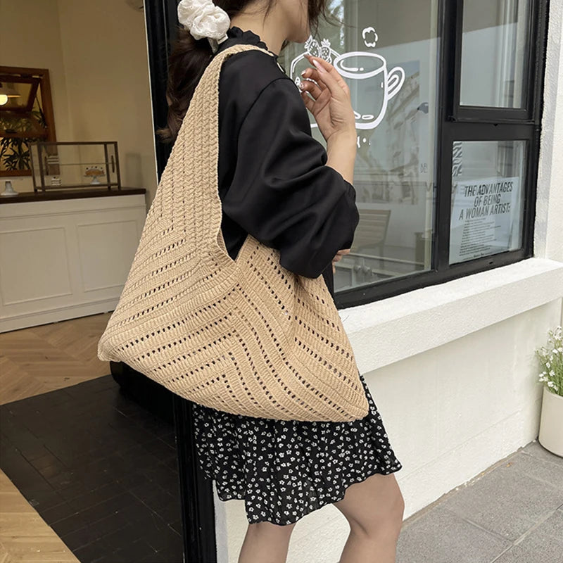Crochet Beach Tote Bag for Women – Large Triangle Knit Bag