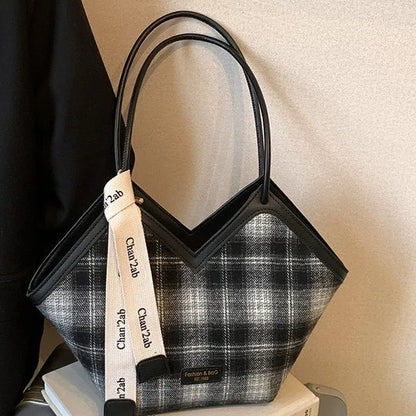 Cross-Border Large-Capacity Bag Women S Contrast Shoulder Tote Popular Commuter Underarm