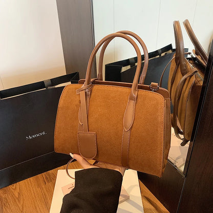 Moods Luxury Designer Top-Handle Boston Bags Women Pu Suede Pure Color Big Capacity Shopper Shoulder