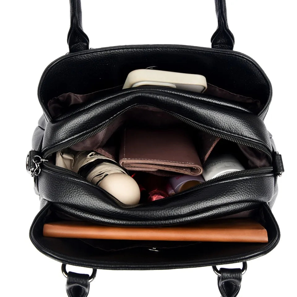 Soft PU Leather Handbag for Women – 3-Layer Shoulder & Crossbody Bag