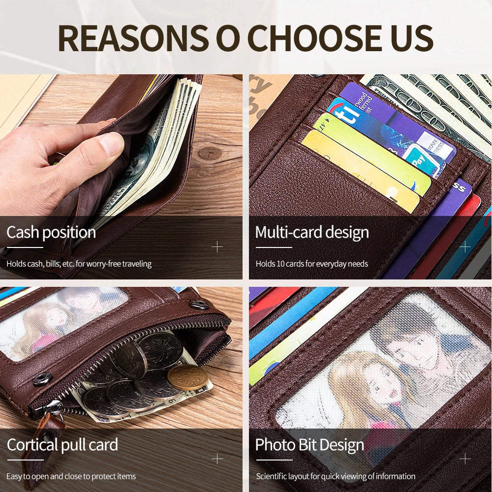 RFID Blocking Leather Wallet – Bifold with Card Slots & Zipper