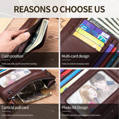 RFID Blocking Leather Wallet – Bifold with Card Slots & Zipper
