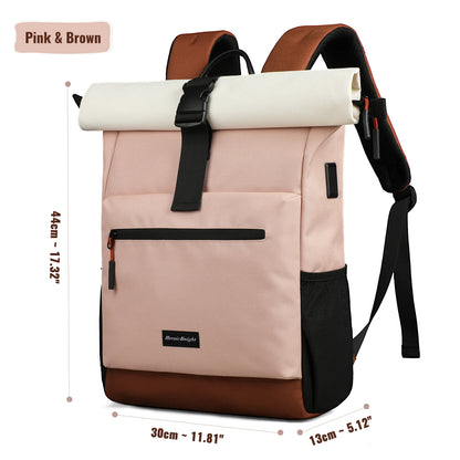 Women's Expandable Laptop Backpack – 15.6" Roll-Top School Bag