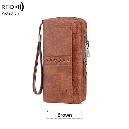 RFID Women's Long Wallet – Double Zipper Large Capacity Wristlet