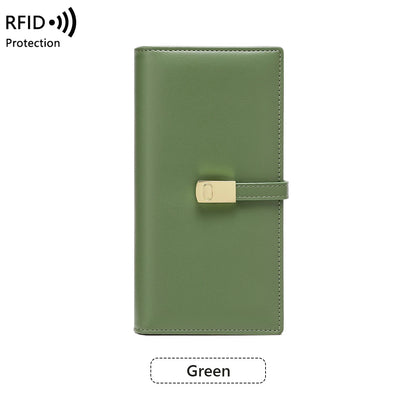 RFID Blocking Ultra-Thin Long Wallet for Women – PU Leather Double Fold Card Clip