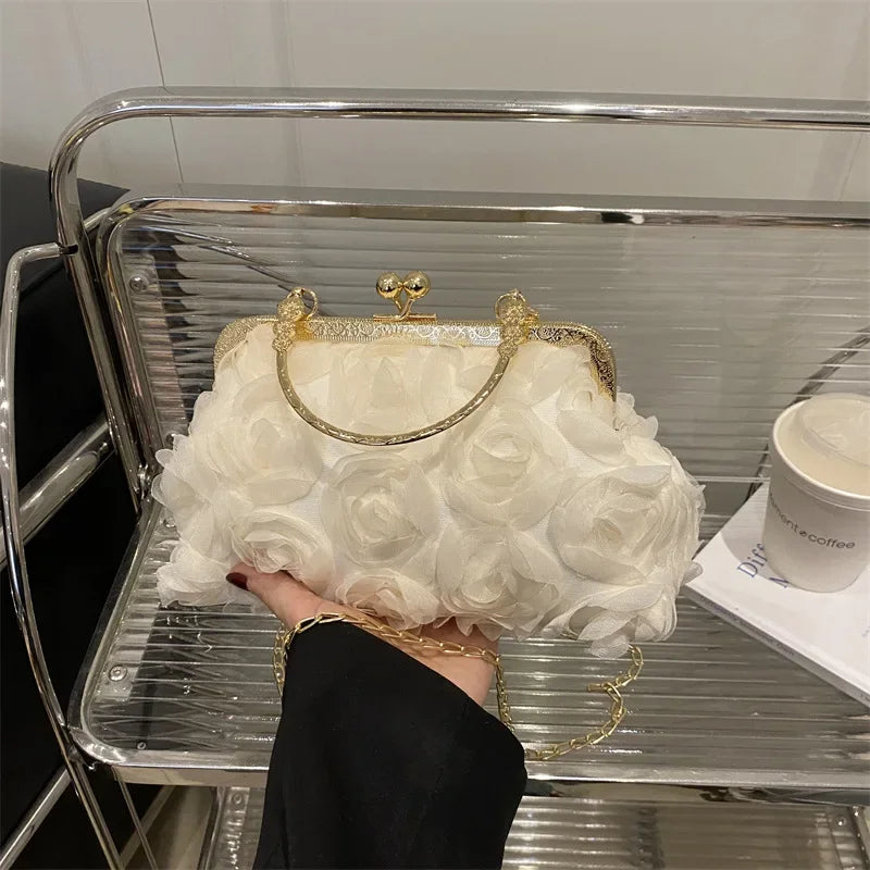 3D Floral Evening Clutch Bag – Women's Chain Shoulder Bag