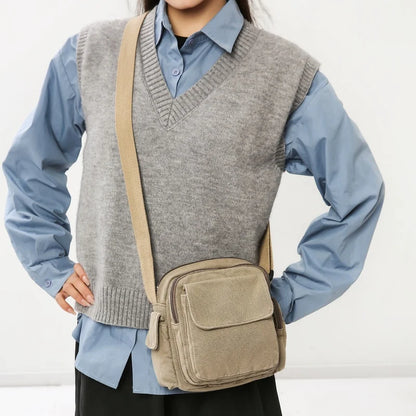 Mini Canvas Crossbody Bag for Women – Multi-Pocket Shoulder Purse