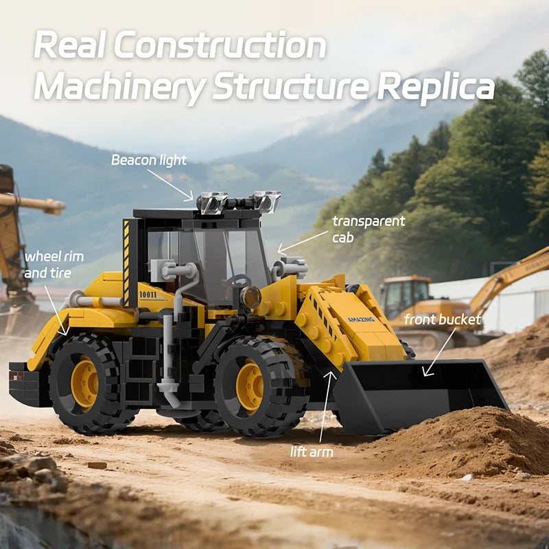 2-in-1 Forklift & Wheel Loader Building Blocks Set | Engineering Bricks