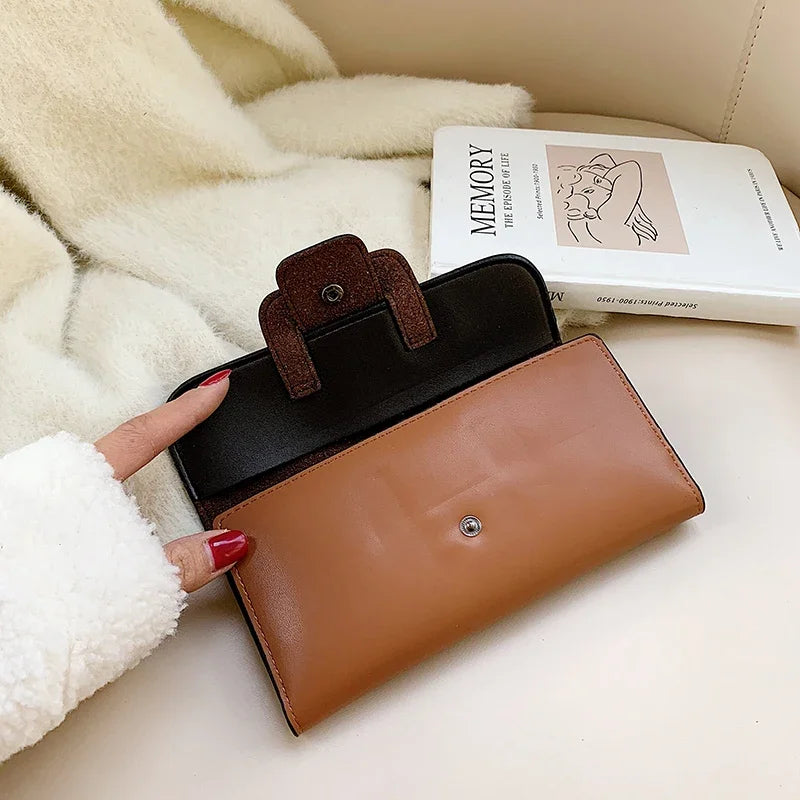 Women's Long Leather Wallet – Vintage Trifold Clutch Purse with Phone Pocket
