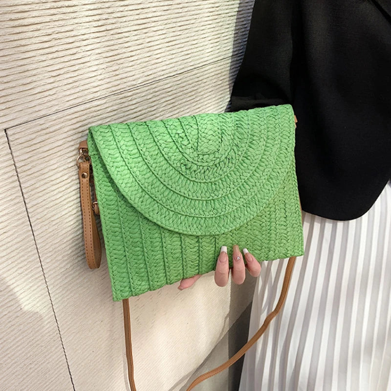 Straw Crossbody Bag for Women – Handwoven Envelope Purse