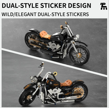Retro Motorcycle Building Blocks Model – Black Chopper Brick Set