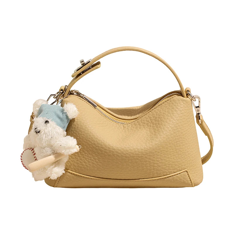 Soft Leather Shoulder Bag – Women's Crossbody Handbag with Charm