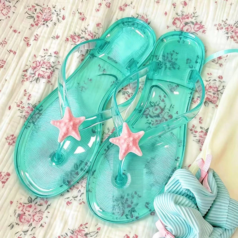 Transparent Crystal Women's Sandals – Korean Sweet Style Beach Flip-Flops