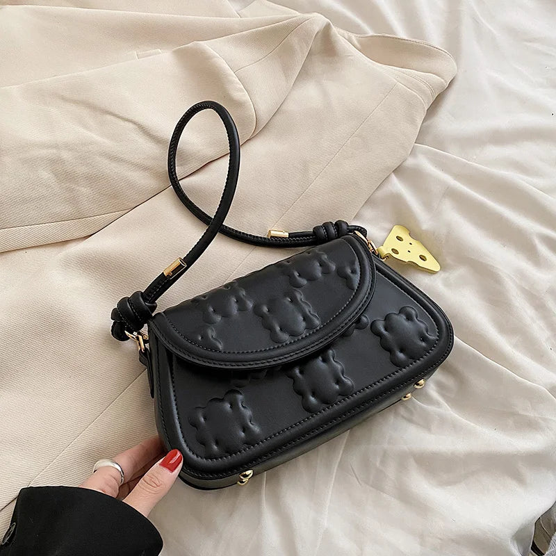 Moods Biscuit Design Shoulder Bags Women Flap Shape Crossbody Messenger Bag Dual-Strap Underarm