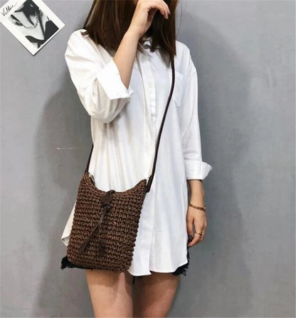 Woven Straw Shoulder Bag – Bohemian Beach Crossbody