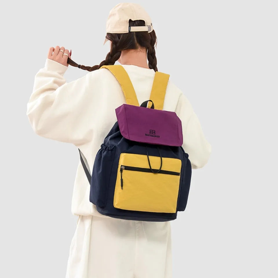 Large Capacity Casual Backpack – Unisex Colorblock Shoulder Bag
