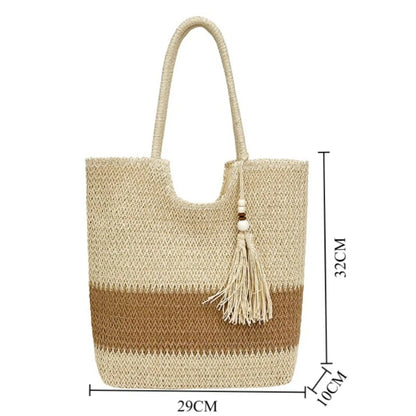 Women's Straw Beach Tote Bag – Large Capacity Handwoven Shoulder Bag