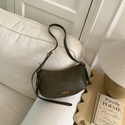 Moods Half-Moon Crossbody Bags Women Soft Vegan Leather Solid Color Underarm Shoulder Hobo Bag
