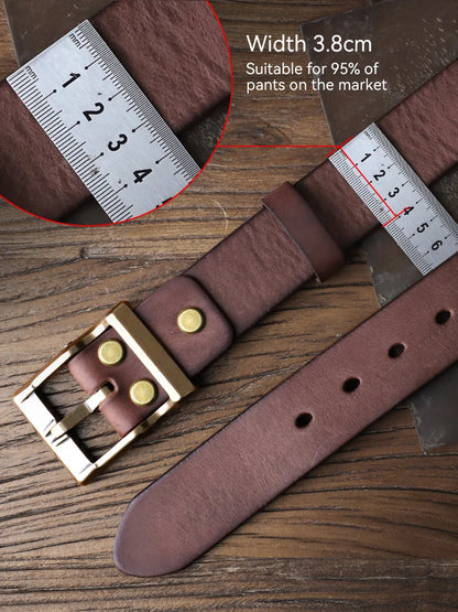 Genuine Leather Men's Belt with Brass Buckle – Handmade Cowhide